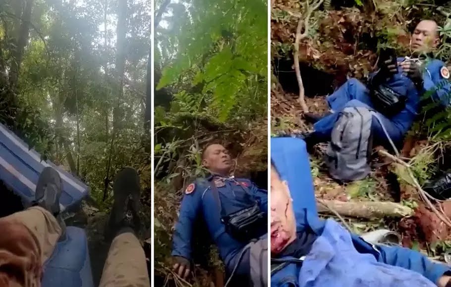 Evakuasi korban kecelakan helikopter yang ditumpangi Kapolda Jambi