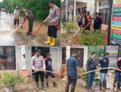 Pasca Banjir, Polisi dan Warga Bersihkan Lumpur di SD Negeri 17 Bireuen