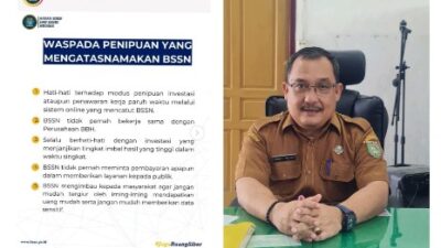 Screenshoot instagram BSSN, Senin (26/2/2024) (kiri), Sekretaris Diskominsa Kabupaten Asahan, Arbin (kanan). (Foto: Kolase Harian Daerah)