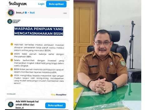 Benarkah BBH Gandeng BSSN? 1 Screenshoot instagram BSSN, Senin (26/2/2024) (kiri), Sekretaris Diskominsa Kabupaten Asahan, Arbin (kanan). (Foto: Kolase Harian Daerah)