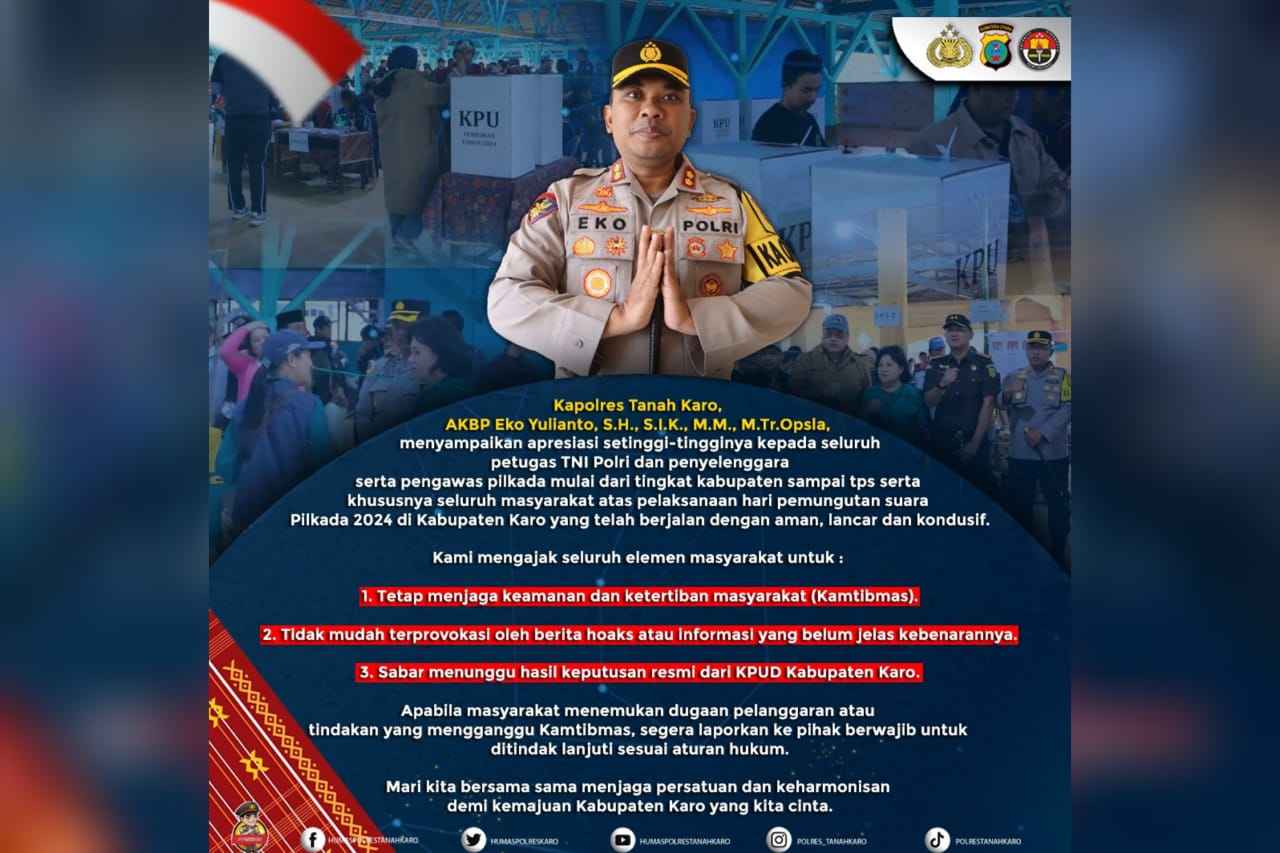 Kapolres Tanah Karo Apresiasi Pelaksanaan Pilkada 2024 yang Aman dan Tertib 1 WhatsApp Image 2024 11 28 at 10.46.22 11zon