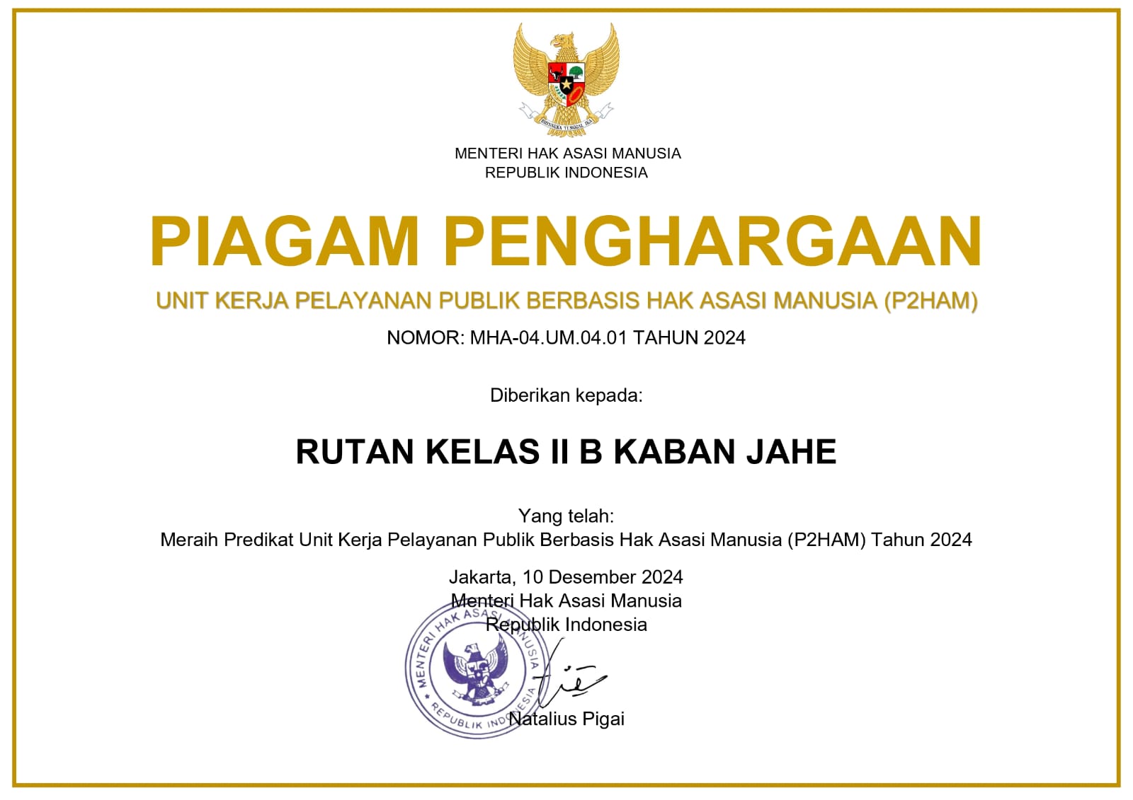 Pelayanan Humanis Berbuah Prestasi, Rutan Kabanjahe Raih P2HAM 1 WhatsApp Image 2024 12 11 at 20.33.08