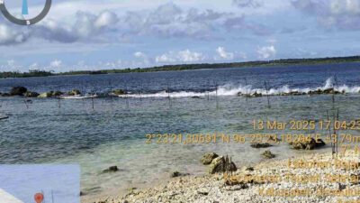 Kondisi Proyek Rekonstruksi Kolam Tambatan Perahu dan Bangunan Pengaman Kolam di Desa Labuhan Bajao, Kecamatan Teupah Selatan, Simeulue. Foto: ist (13/03/2025)