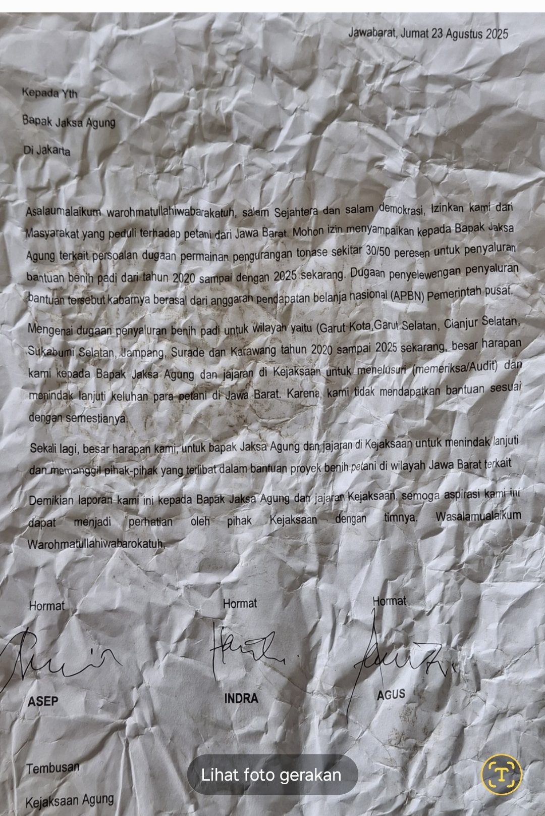 Beredar Surat Jaksa Agung Diminta Selidiki Dugaan Penyimpangan Bantuan Benih Padi di Jawa Barat 1 Screenshot 20250824 215459 Gallery e1756047853936