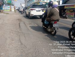 Aspal Bergelombang di Jalan A Yani Pringsewu Baru Diperbaiki Jadi Ancaman Bagi Pengendara Dinas PU Provinsi Lampung Dipersoalkan