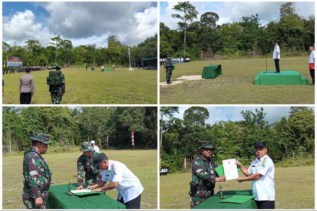 Kodim 0115/Simeulue secara resmi menggelar upacara pembukaan TNI Manunggal Membangun Desa (TMMD) ke-126 Tahun 2025,di lapangan Bola Kaki Blang Sebel, Desa Ana Ao, Kecamatan Teupah Selatan, Simeulue. Rabu (08/10/2025). Foto: Kolase/Komandaka/hariandaerah.com